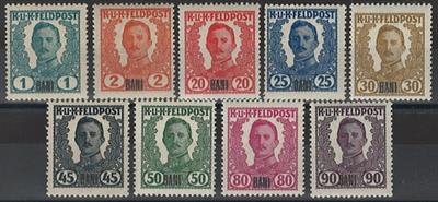 ** - Österr. Feldp. Ausgabe für Rumänien 1919 - aus Nr. I/XIII - 9 versch. Werte mit Aufdr. BANI (1, - Briefmarken