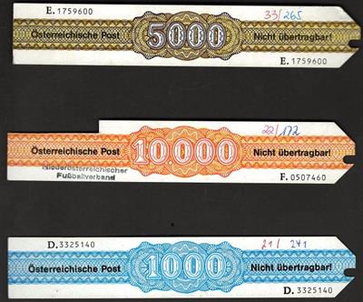 gestempelt - St. Pölten - 3 Verrechnungsstreifen für FREISTEMPELMASCHINEN zu 1.000 - 5.000 und 10.000 Schilling, - Briefmarken