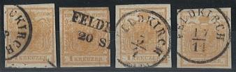 Ö Ausgabe 1850 gestempelt - Feldkirch-Abstempelungen auf 4 Stück 1 Kreuzer Hp, - Známky