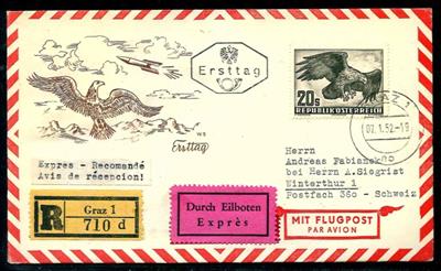 Poststück - Partie FDCs Österr. ca. 1949/1957 - u.a. mit 20S aus Flug 1950/53 - etwas Trachten II, - Známky