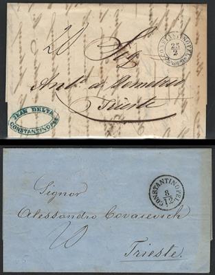 ö levante Poststück -1856/69 5 Taxbriefe von Constantinopel, - Známky