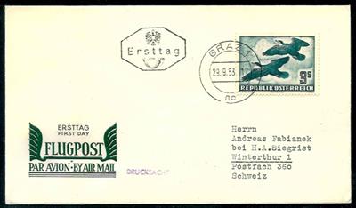 Poststück - Österr. - 1S - 3S und 20S aus Flug 1950/53 je auf FDC in die Schweiz, - Briefmarken