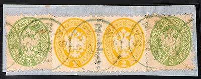 Ö Levante Briefstück - 3 Sld. grün+waagr. Paar 2 Sld. gelb+3 Sld. grün, - Briefmarken