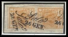 Briefstück - Lomb.-Ven. Nr. 1 gelb waagrechtes Paar mit Stempel SALO - sign. A. Diena, - Briefmarken