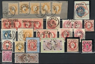 gestempelt/Briefstück - Österreich - Partie Abstempelungen Kärnten aus 1863/1912 - u.a. Gurk und Eberstein u. Lavamünd, - Briefmarken