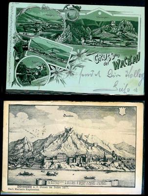 Poststück - Partie AK Wachau u.a. mit zweiteiliger Karte aus Spitz weiters Weissenkirchen - Melk u. Aggsbach, - Briefmarken