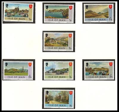 ** - Kpl. Sammlung  Großbrit. Isle of Man Ausg. 1973/1994 mit allen Blöcken u. Portom. Nr. 1/25, - Briefmarken