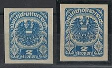 ** - Österr. Nr. 315 xU u. 315 yU (2 Kronen blau weißes und dickes graues Papier) beide ungezähnt, - Stamps