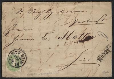 Poststück - Österr. Nr. 19 + 20 (rückseit.) auf rekom. Ortsbrief mit Stpl. Neubau in Wien aus 1862, - Briefmarken