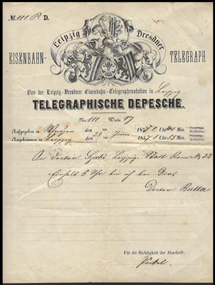 Poststück - Sachsen 1857 - "Telegraphische - Francobolli