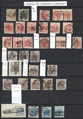 .gestempelt/Briefstück - Kl. Sammlung Lombardei 1850/64 - u.a. Nr. 2H breitrandiges Stück 7 II a. Briefstück, - Briefmarken