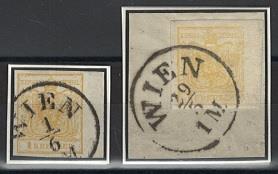 .gestempelt/Briefstück - Österr. Nr. 1 M III kadmiumgelb rechtes Randstück mit 5,5 mm, - Stamps