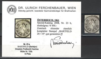 .gestempelt - Österr. Nr.23 dunkelgrau mit sitz. Stempel BARTFELD, - Francobolli