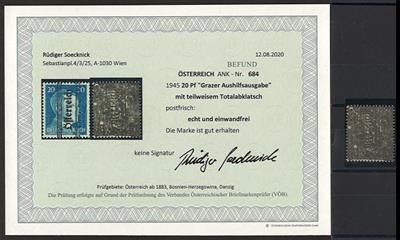 ** - Österr. 1945 - Nr. 684 (20 Pfg. Grazer) mit tlw. m Totalabklatsch, - Briefmarken