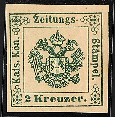 ** - Österr. Neudr. 1873 - d. Ztgstplm. Nr. 1 (2 Kr. grün) leichte - Briefmarken