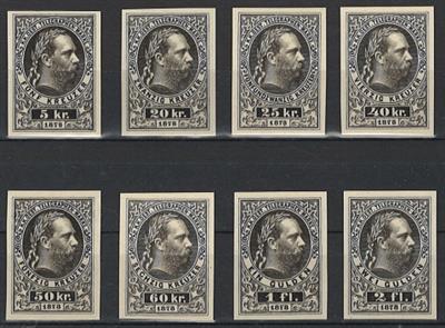 (*) - Österr. Telegrafenmarken Nr. 10 P./17 P. Bogenproben in Schwarz auf Kartonpapier, - Briefmarken