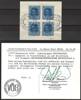Briefstück - Österr. Lokalausgabe Knittelfeld in Viererblock mit Kriegsgefangenen Lager-Stempel, - Briefmarken