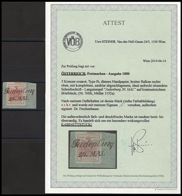 Briefstück - Österr. Nr. 3 H Ib dünnes Hp mit breitem rechten oberen Balken, - Briefmarken