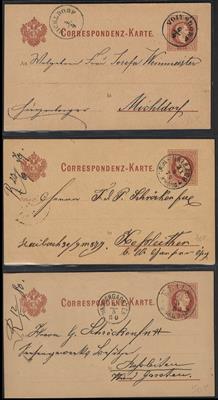 Poststück - Österr. 1876/82 - ca. 100 Corresp. Karten - 2 Kr. rotbraun mit div. O.Ö. Abstplgn., - Francobolli