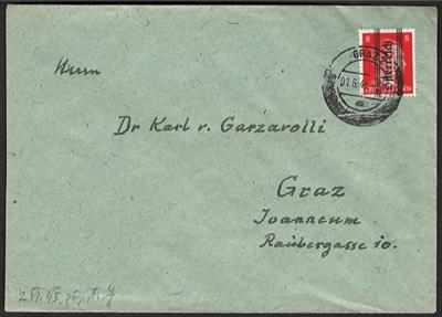 Poststück - Österreich 1. Juni 1945 - 8 Pfg. Grazer Aushilfsausgabe mit Plattenfehler, - Francobolli