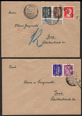 Poststück - Österreich Mai 1945 - 4 Kuverts mit Grazer Aufdruckwerten + jeweils ungültig - Briefmarken