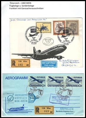 Poststück - Sammlung Österr. II. Rep. von Flug- und Sonderbelegen frankiert mit Ganzsachenausschnitten und Marken, - Briefmarken