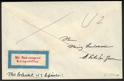 Poststück - Schmiedl - Raketenpost: Unterwasser - Katapultrakete UK 2 aus 1933, - Briefmarken