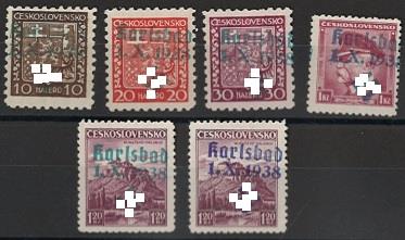 ** - D.Reich - Sudetenland - Karlsbad Nr. 2,3 A,5,9,10 (m. lebhaftblaugrün u. blauem Aufdr.) alle sign., - Stamps
