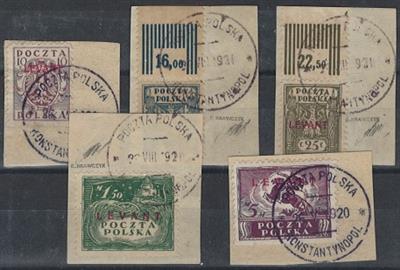 Briefstück - Polen - Post in der Levante Nr. 3,5,6,9 und 12 je auf Briefstück, - Stamps