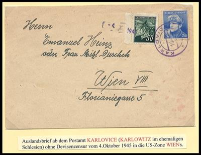 Poststück - Belege meist aus dem ehemaligen Sudetenland 1945 nach Österreich, - Francobolli