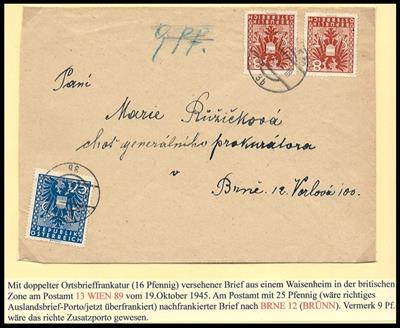 Poststück - Österreich 1945 - vier 25 Pfennig Frankaturen auf Briefen in die CSR (ohne Recogebühr !!) nach Brünn, - Francobolli