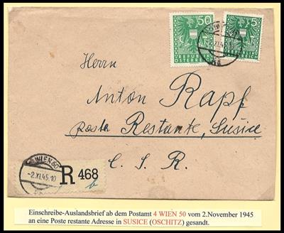 Poststück - Recobriefe ab Wien 60 bzw.75 aus - Stamps