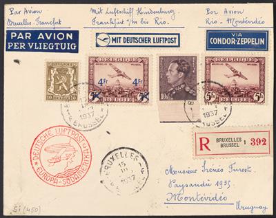 Poststück - Zeppelinpost - Belgischer rekommandierter Zuleitungsbrief für die Südamerikafahrt 1937 des LZ 129, - Stamps