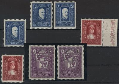 * - Liechtenstein Nr. 140 (2),141 (3) und Nr. 142 (2), - Briefmarken und Ansichtskarten