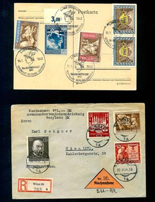 Poststück - Partie dekorative Ostmark Belege mit Sondermarken frank. u.a. Volkssturm, - Stamps