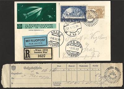 Poststück - Partie Poststücke Österr. mit div. Ausland u.a. WIPA glatt auf rekommandierter Reko- Flugpostkarte, - Francobolli