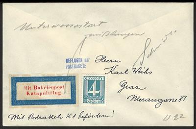 Poststück - Schmiedl - Raketenpost: Unterwasser - Katapultrakete UK 1 aus 1933, - Briefmarken und Ansichtskarten