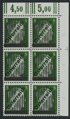 ** - Österr. Nr. 668 I (5 Pfg. glatter G.) Eckrand - Sechserbl. mit 15 + 14 + 13 bzw. 14 + 14 + 14 Gitterlinien, - Briefmarken