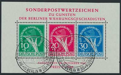 gestempelt - Berlin Block Nr. 1 (Währungsgeschädigte) m. klaren Sonder-Ersttagsstpln., - Známky
