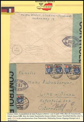 Poststück - 7 saubere Briefe aus dem 1. Monat der Postbeförderung Franz. Zone Deutschland , - Briefmarken