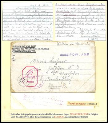 Poststück - Kl. Sammlung Kriegsgefangenenpost von Österreichern in britischen POW-Lagern in Belgien, - Známky