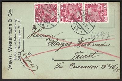 Poststück - Österr. Nr. 144 (3) auf Expresskarte von GÖRZ nach Triest, - Briefmarken