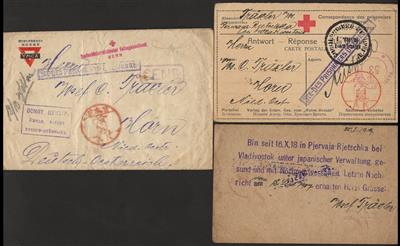 Poststück - Partie Österr. Feld- und POW Post WK I u.a. 2 Karten und 1 Brief aus dem Lager Pjervaja Rjetschka, - Briefmarken
