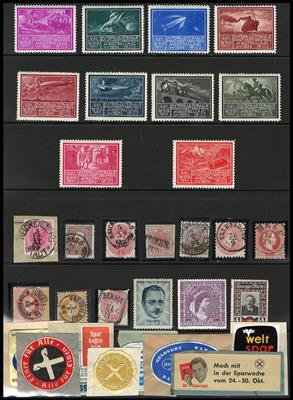 **/Briefstück/gestempelt - Partie Vignetten u.a. zur WIPA 1933 ** und div. Entwertungen Österr., - Briefmarken und Ansichtskarten