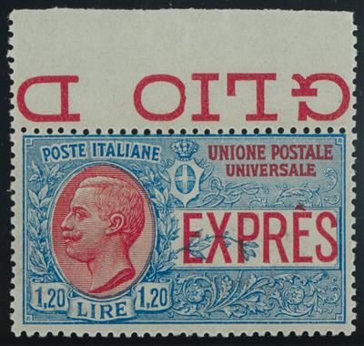 ** - Italien Nr. 205 F (ohne Aufdr.) postfr. Oberrandstück, - Briefmarken und Ansichtskarten