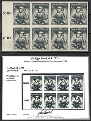 ** - Österr. Nr. 923PUI in UNGEZÄHNTER Einheit zu 8 Stück vom linken Bogenrand, - Stamps