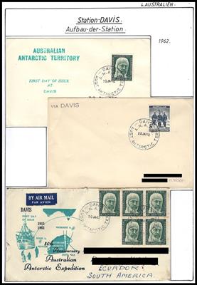 Poststück - Australische Antarktis - Sammlung Station Davis mit Aufbau der Station, - Známky