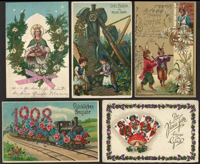 Poststück - Partie Motivkarten u.a. mit viel Glückwunsch, - Briefmarken und Ansichtskarten