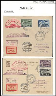 Poststück - Sammlung Sowjetische und Russiche Schiffe in der Arktis u.a. mit 2 Zeppelinbelege ab Eisbrecher Malyguin, - Francobolli
