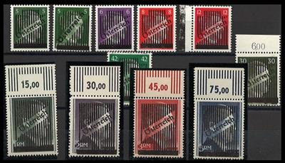 ** - Österr. 1945 - Gitter - die Markwerte vom Oberrand sign. Kovar + Privatsignum Hössl, - Briefmarken und Ansichtskarten
